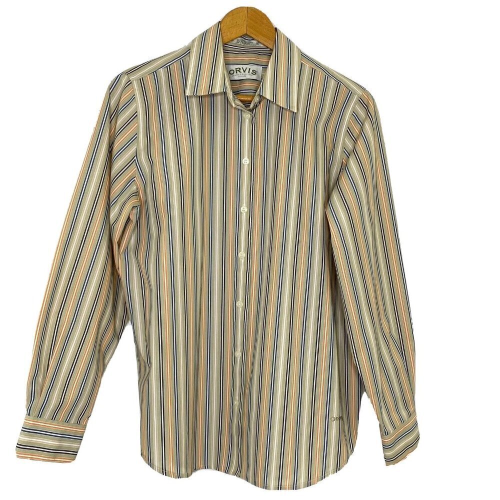 Orvis Blouse Shirt Womens size 12 L/S Button Front Wrinkle Free Multi Stripes